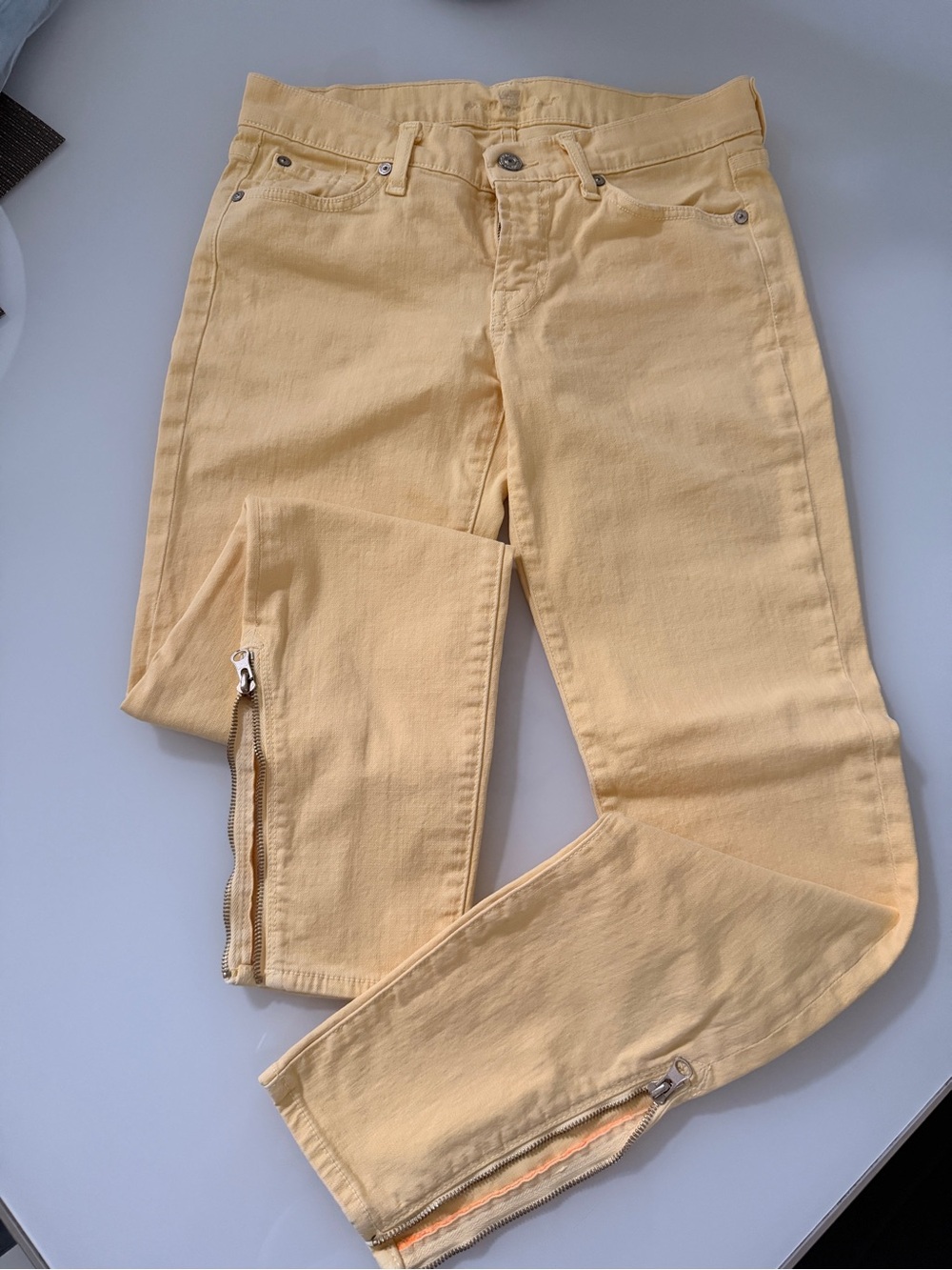 Mossimo Supply Co. Pale Yellow Skinny Jeans with Ankle Zippers